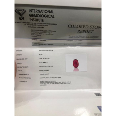 Rubis non traité 2.21cts venant de Birmanie certificat IGI