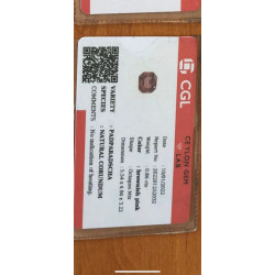 Saphir padparadscha 0.87cts non chauffé non traité certificat CGL