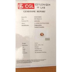 Saphir padparadscha 1.10cts non chauffé non traité certificat CGL