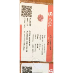 Saphir rose non chauffé 1.06cts certificat CGL