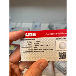 Opale 13,70cts certificat AIGS (Australie)
